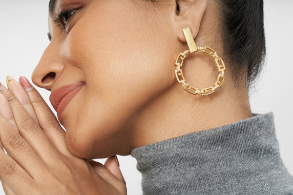 Large Gold Plated Earrings with Crystals