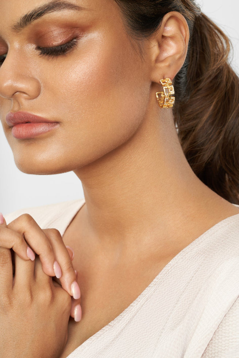 Small Gold Plated Hoops with Crystals