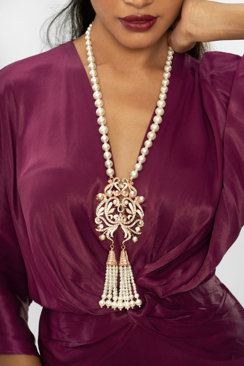 Rose Gold Plated Necklace with Pearls and Swarovski Crystals