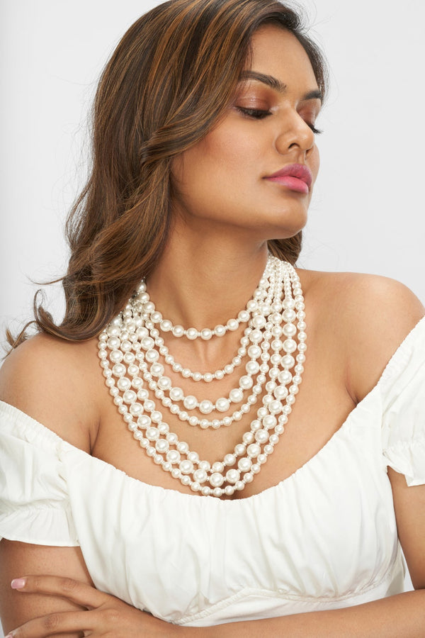 Layered Pearl Necklace with Swarovski Crystals