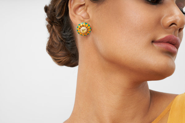 Enamel Painted Studs with Yellow Crystal