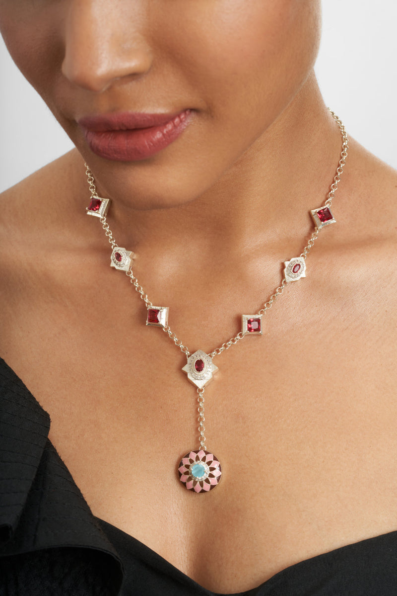 Enamel Painted Necklace with Dark Swarovski Crystals