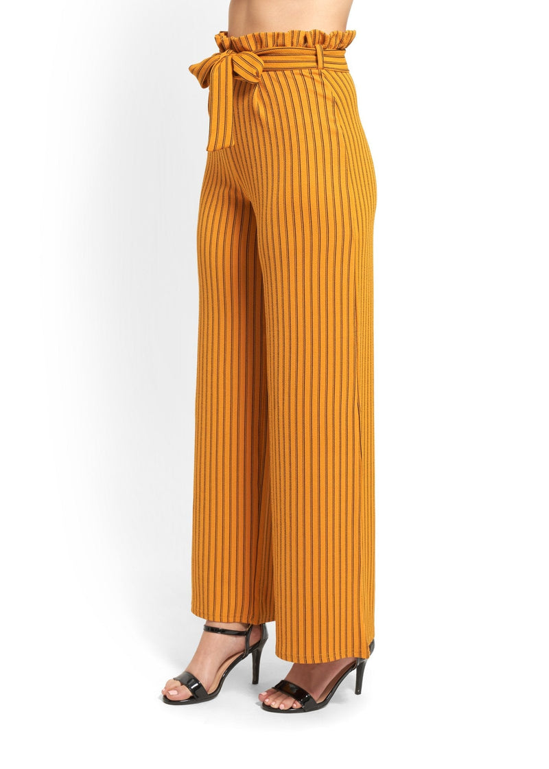 Striped Wide-Leg Trousers in Mustard