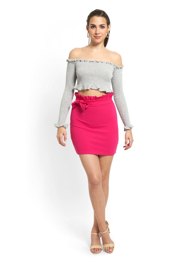 Frill Waist Mini Skirt in Fuchsia