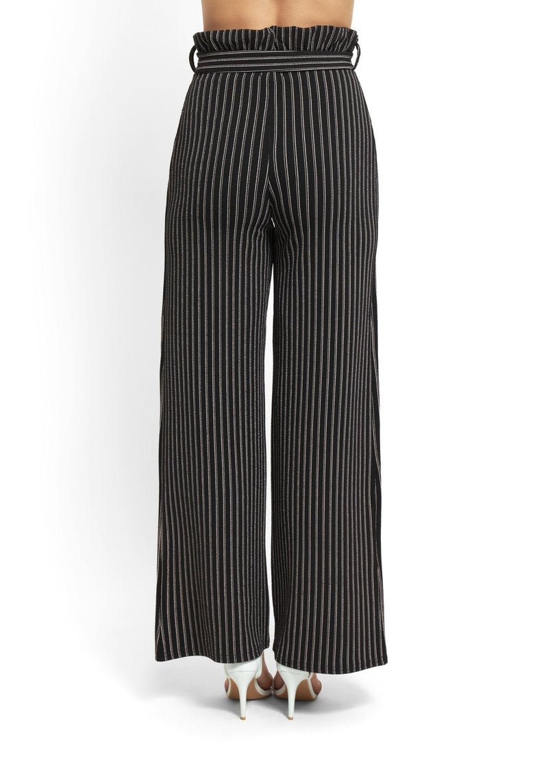 Striped Wide-Leg Trousers in Black