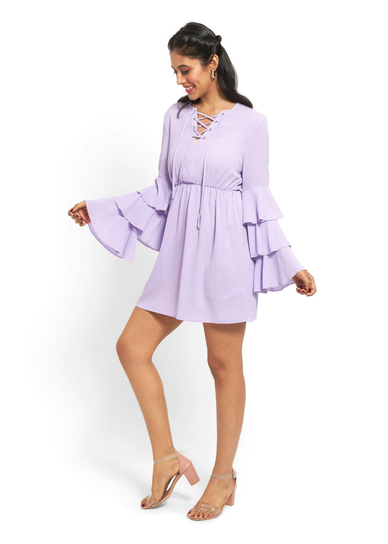 Ruffle Sleeve Skater Dress in Lilac