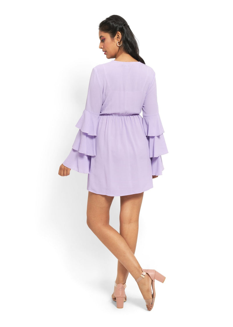 Ruffle Sleeve Skater Dress in Lilac
