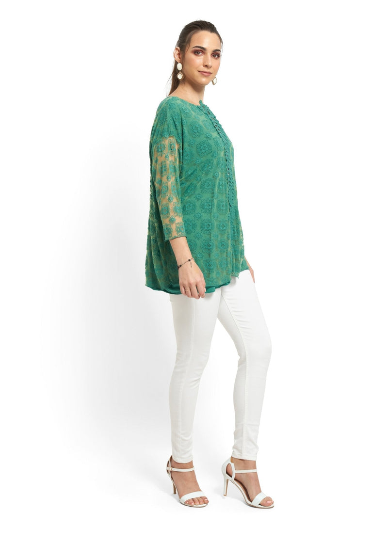 Sheer Embroidered Top in Green