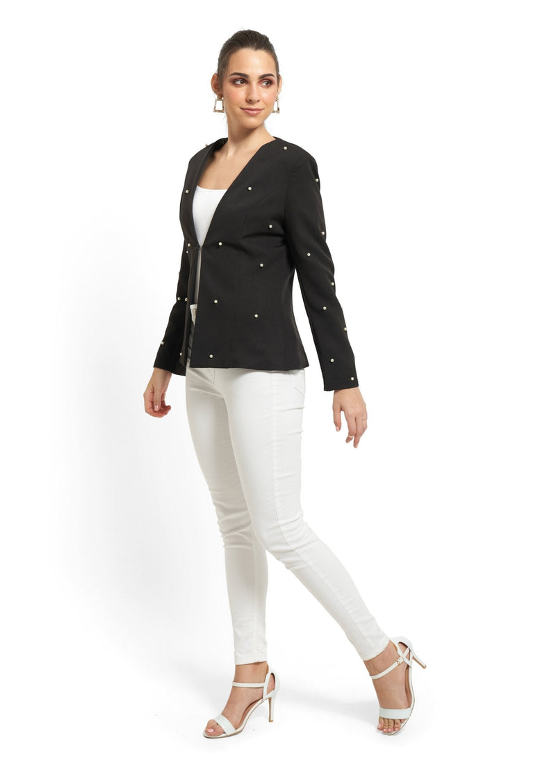 Pearl-Embellished Tailored Blazer