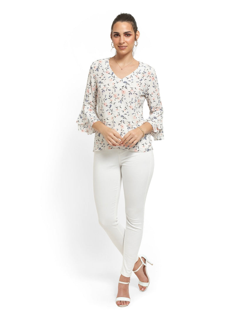 Floral Bell-Sleeved Top