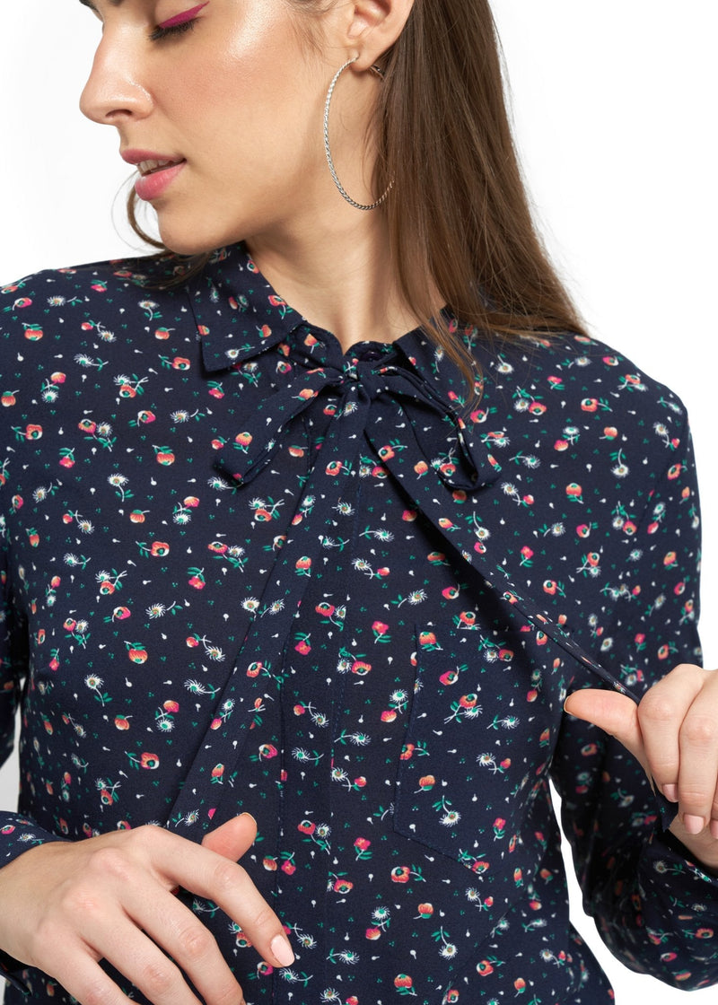 Floral Pussy Bow Top