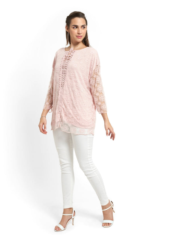 Sheer Embroidered Top in Baby Pink