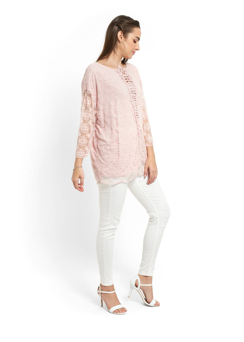 Sheer Embroidered Top in Baby Pink