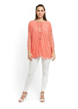 Sheer Embroidered Top in Peach